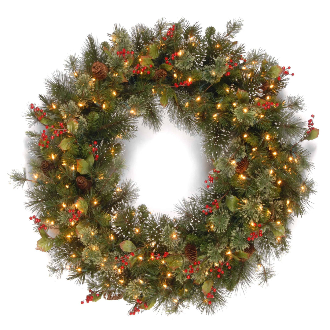 WINTRY PINE PRE-LIT CHRISTMAS WREATH