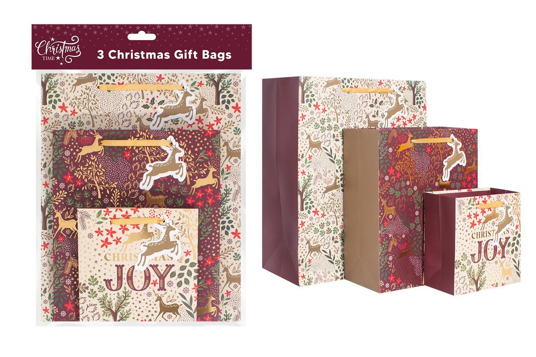 Christmas Burgundy Joy Gift Bags (Pack of 3)
