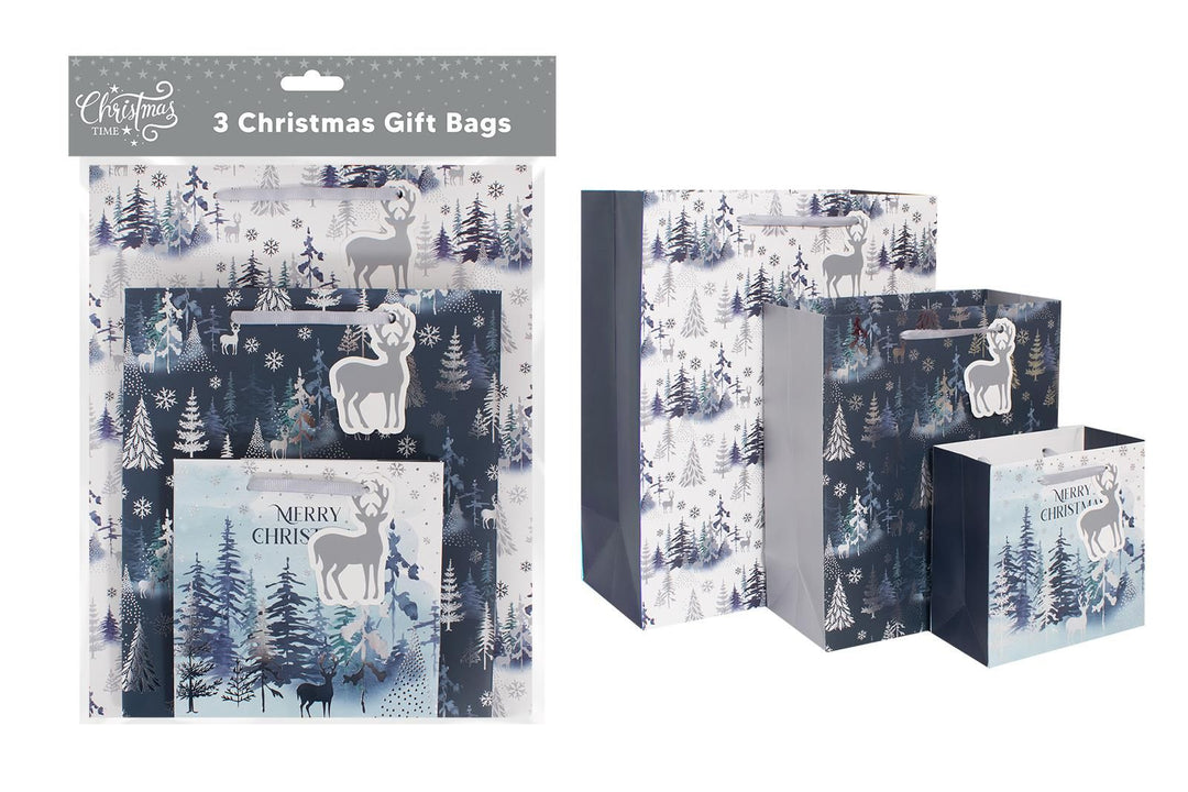 Christmas Blue Woodland Gift Bags (Pack of 3)