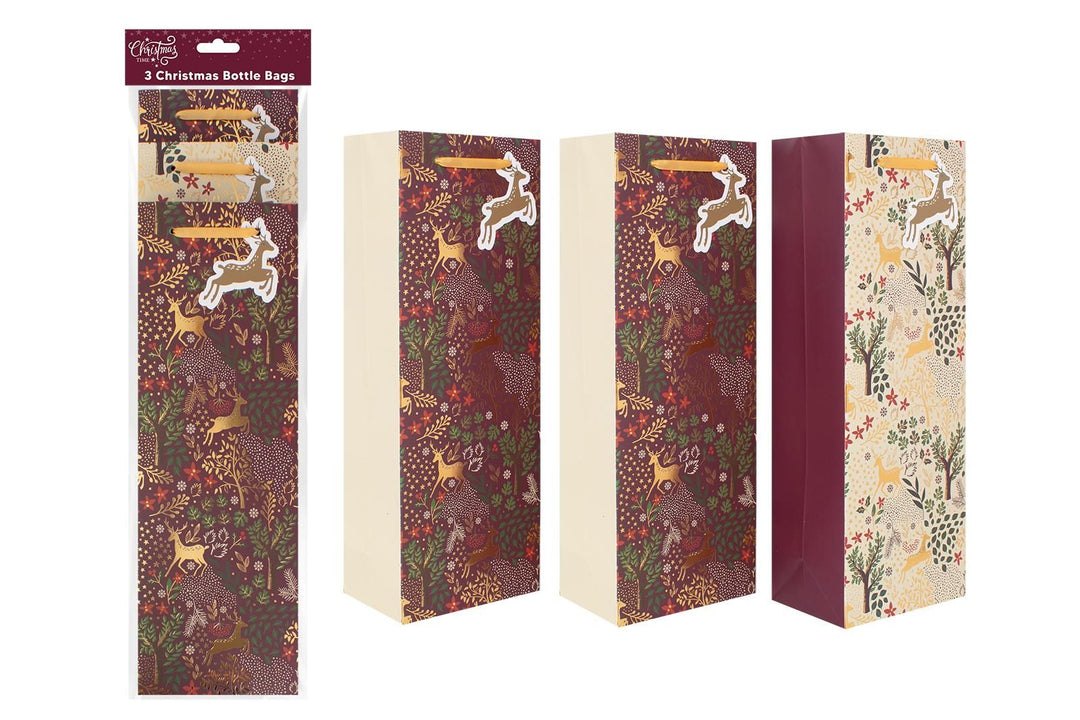 Christmas Burgundy Joy Bottle Bags (Pack of 3)