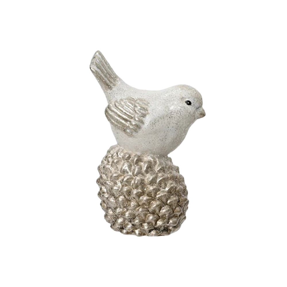 Ceramic Bird On Acorn - Grey