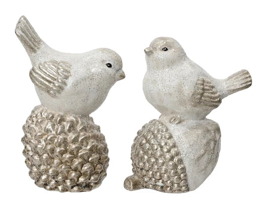 Ceramic Bird On Acorn - Grey