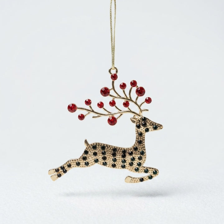 9cm Gold Reindeer With Red Beads