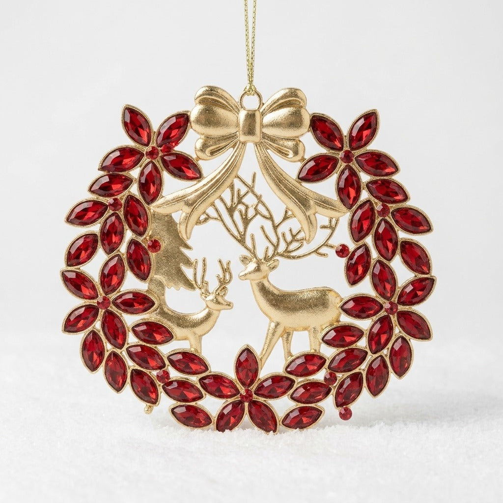 9cm Gold Reindeer With Red Beads