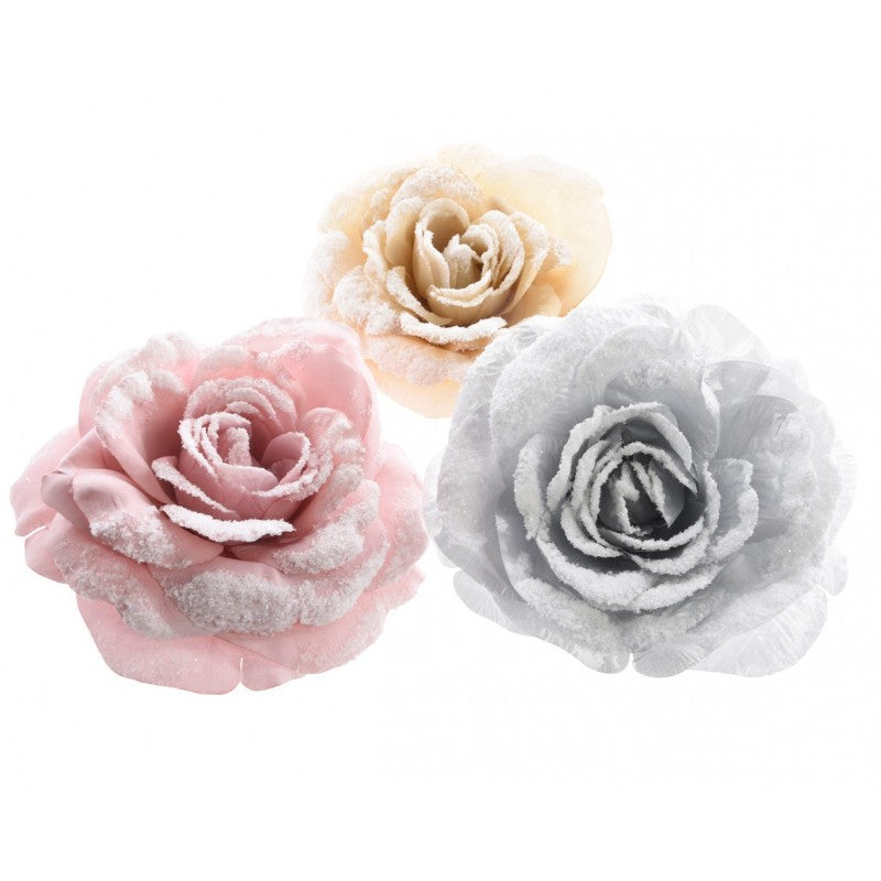 12cm Clip On Rose With Snow