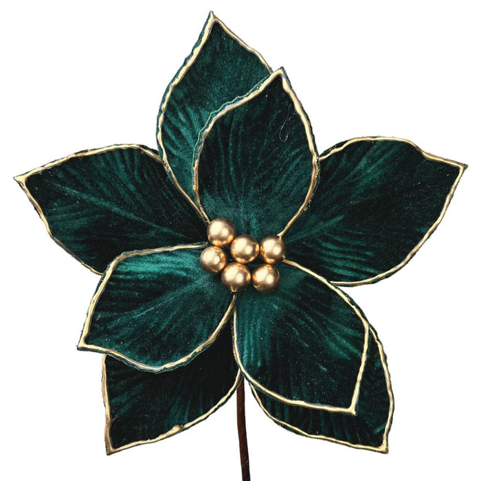 Green Poinsettia on Stem with Gold Edge - 25cm