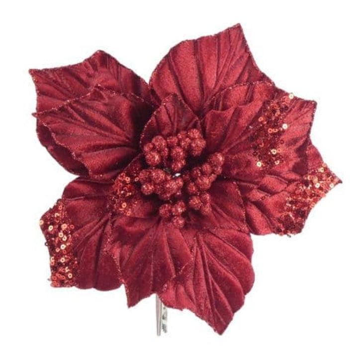 22cm Clip Velvet Poinsettia