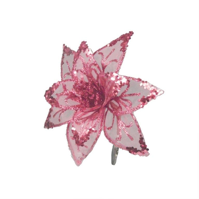 20cm Clip On Sheer & Glitter Flower