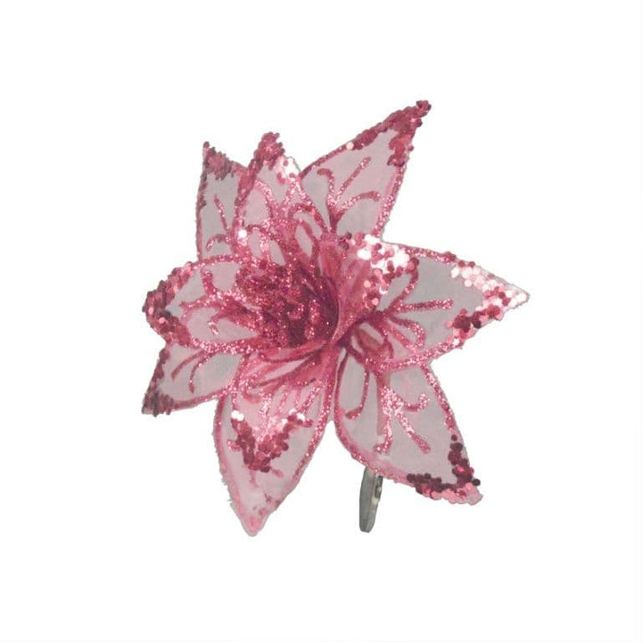 20cm Clip On Sheer & Glitter Flower