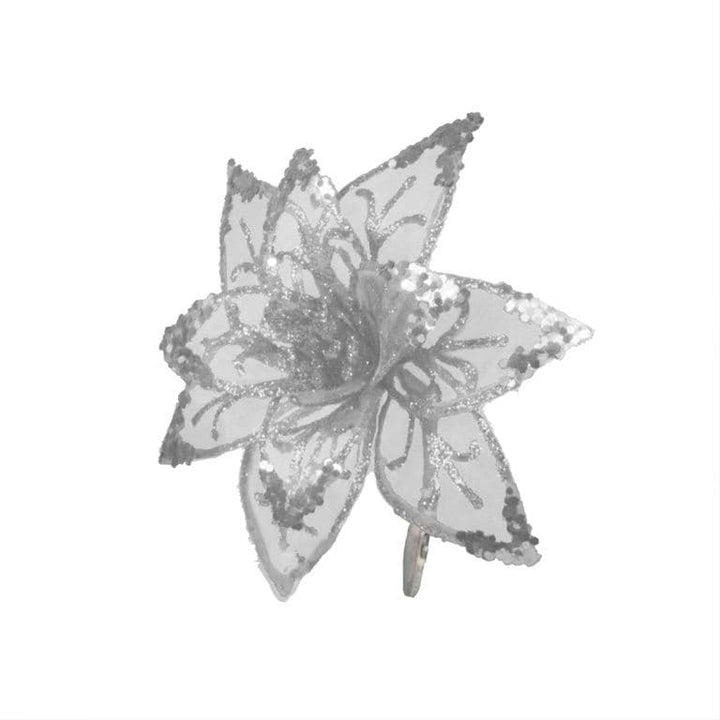 20cm Clip On Sheer & Glitter Flower