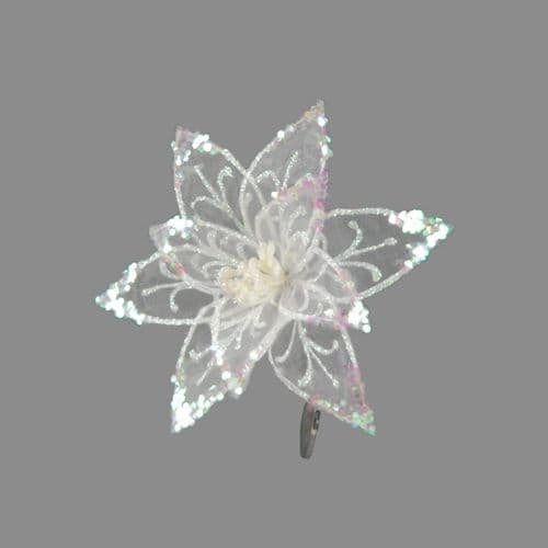 20cm Clip On Sheer & Glitter Flower