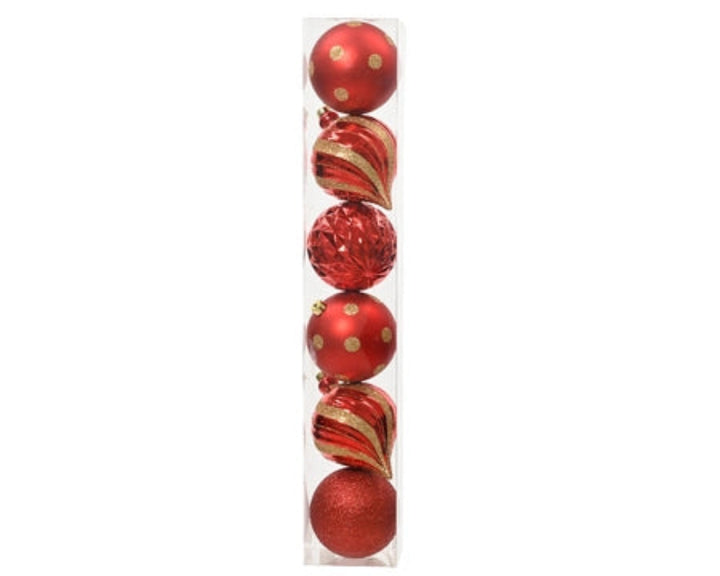 15cm Shatterproof Bauble Christmas Red - Set of 6