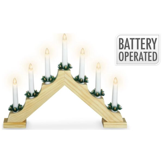 Wooden Candle Bridge 7 Bulb Battery Operated