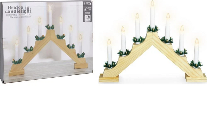 Wooden Candle Bridge 7 Bulb Battery Operated
