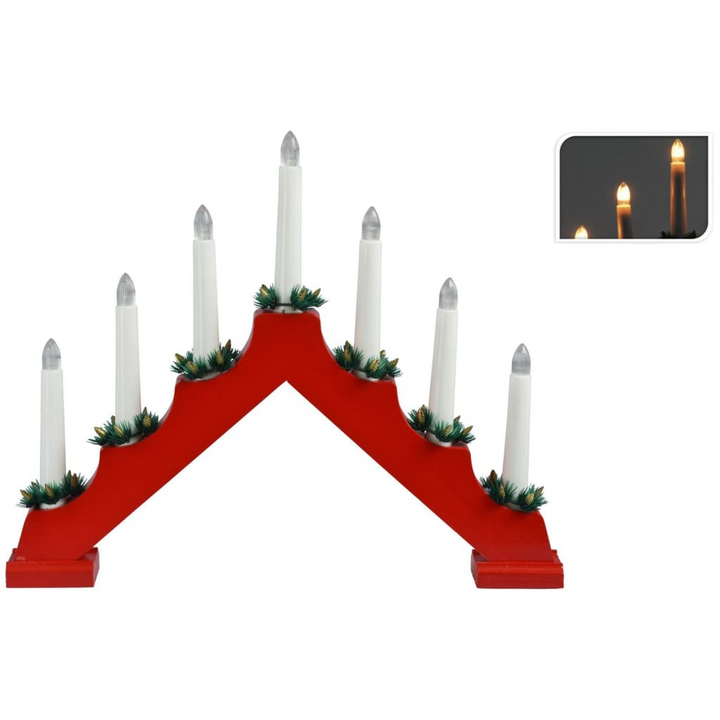 Wooden Candle Bridge 7 Bulb Battery Operated