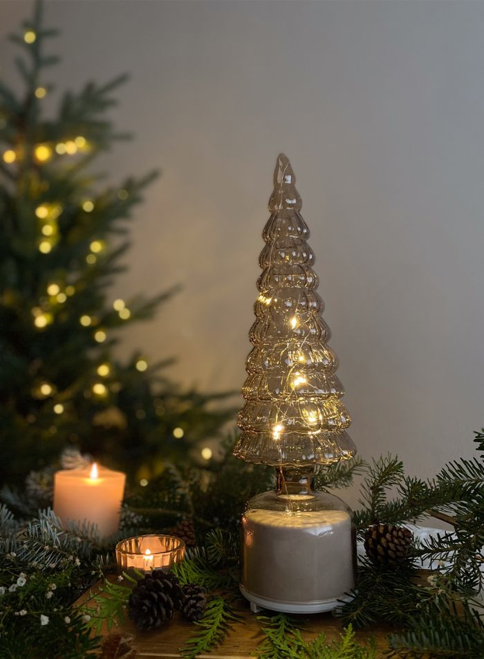 36cm Glass Rotating LED Tree - Brown