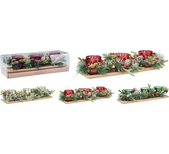 Wooden Base W/ 3 Tealight Holders