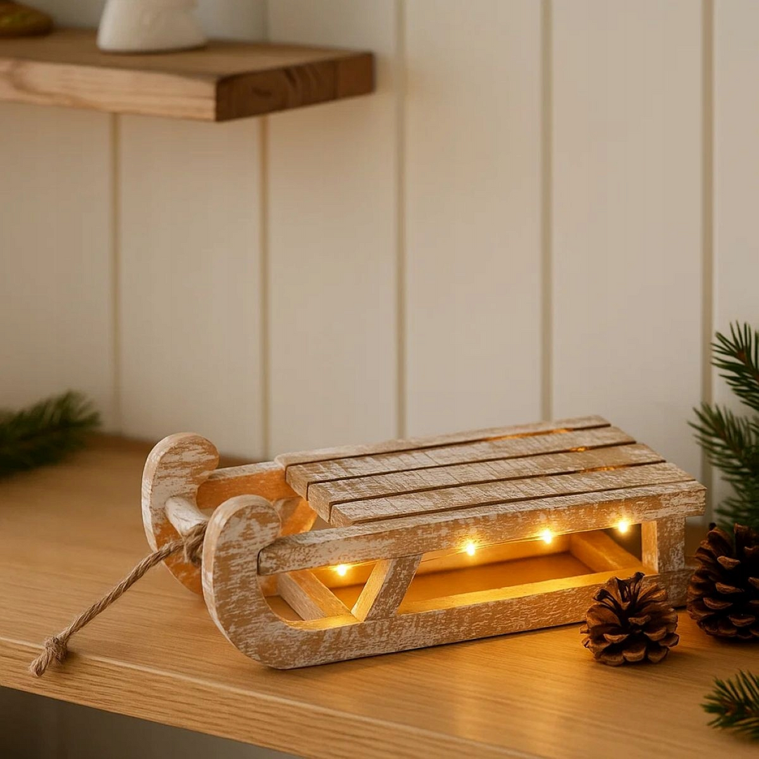 Wooden Sleigh W/ LED