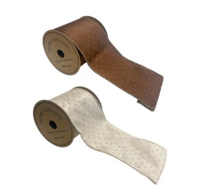 5m Velvet Ribbon W/ Gold Dots