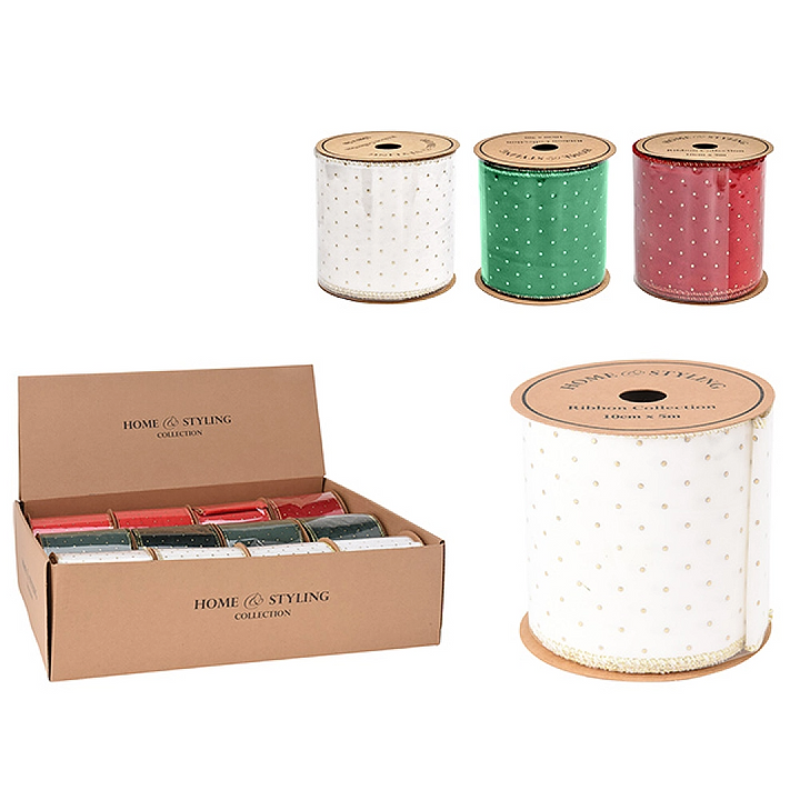 5m Velvet Ribbon W/ Gold Dots - Pink