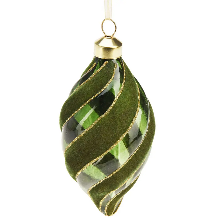 8cm Glass Bauble Green W/ Velvet