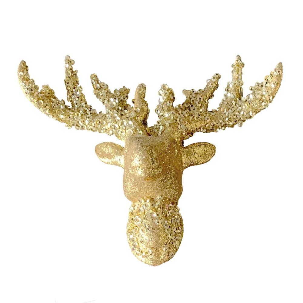 Glitter Reindeer Head Gold 16cm