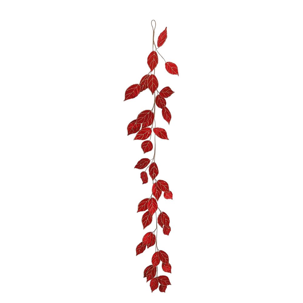 6ft Garland Velvet Leaves Red & Gold