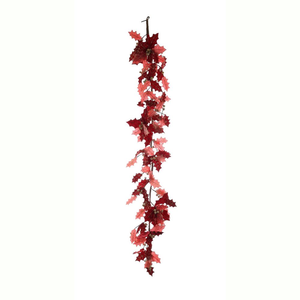 6ft Garland Holly Leaves Red & Gold