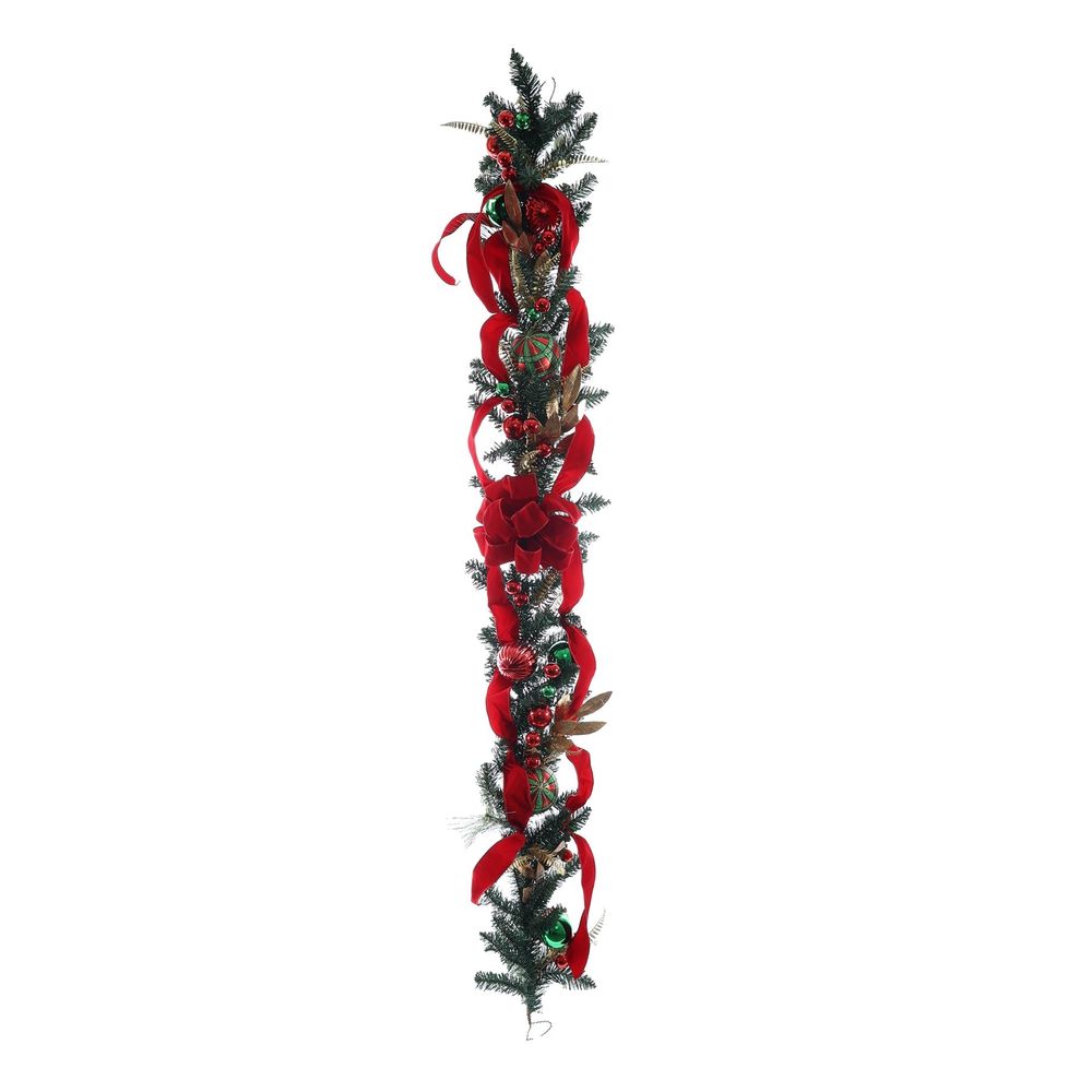 6ft Luxury Garland Red & Green Baubles