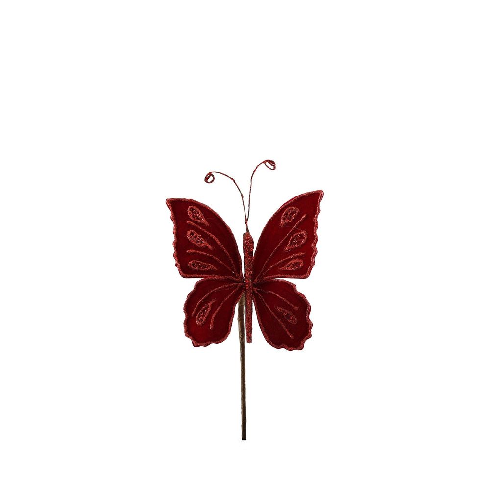 17cm Velvet Butterfly Pick - Red