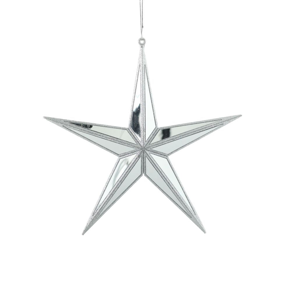 27cm Mirror Star Hanging Decoration - Silver