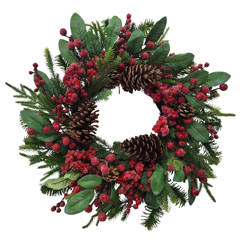 24" Traditional Green/Red Wreath 