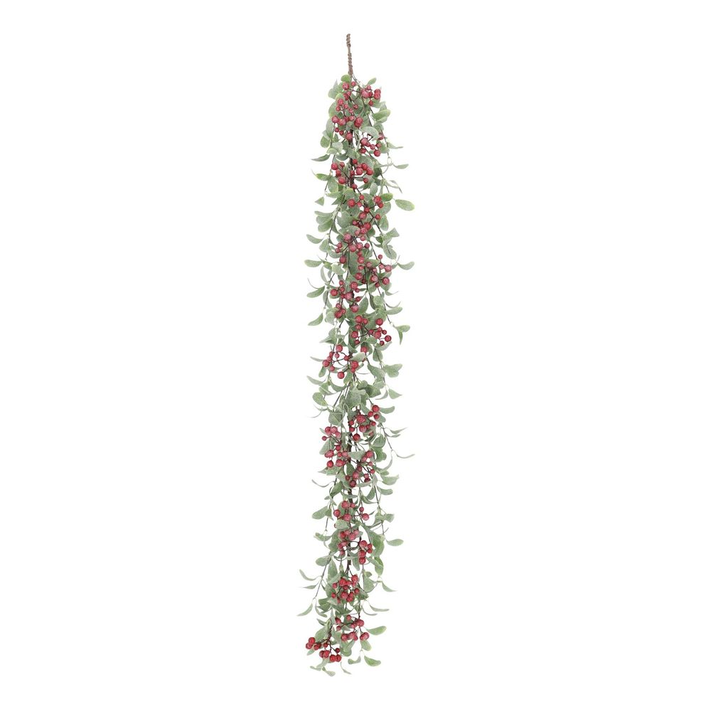 5ft Frosted Leaves & Red Berry Garland
