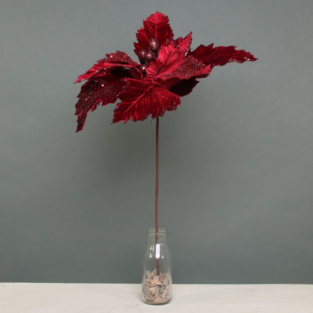 Velvet Poinsettia Pick Burgundy Large
