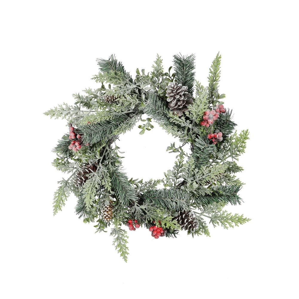 20" Red Berry & Cone Wreath