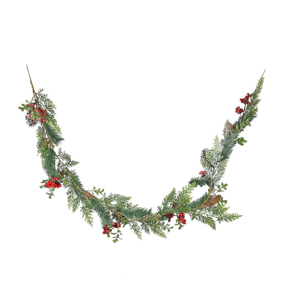 6ft Foliage Red Berries & Cones Garland