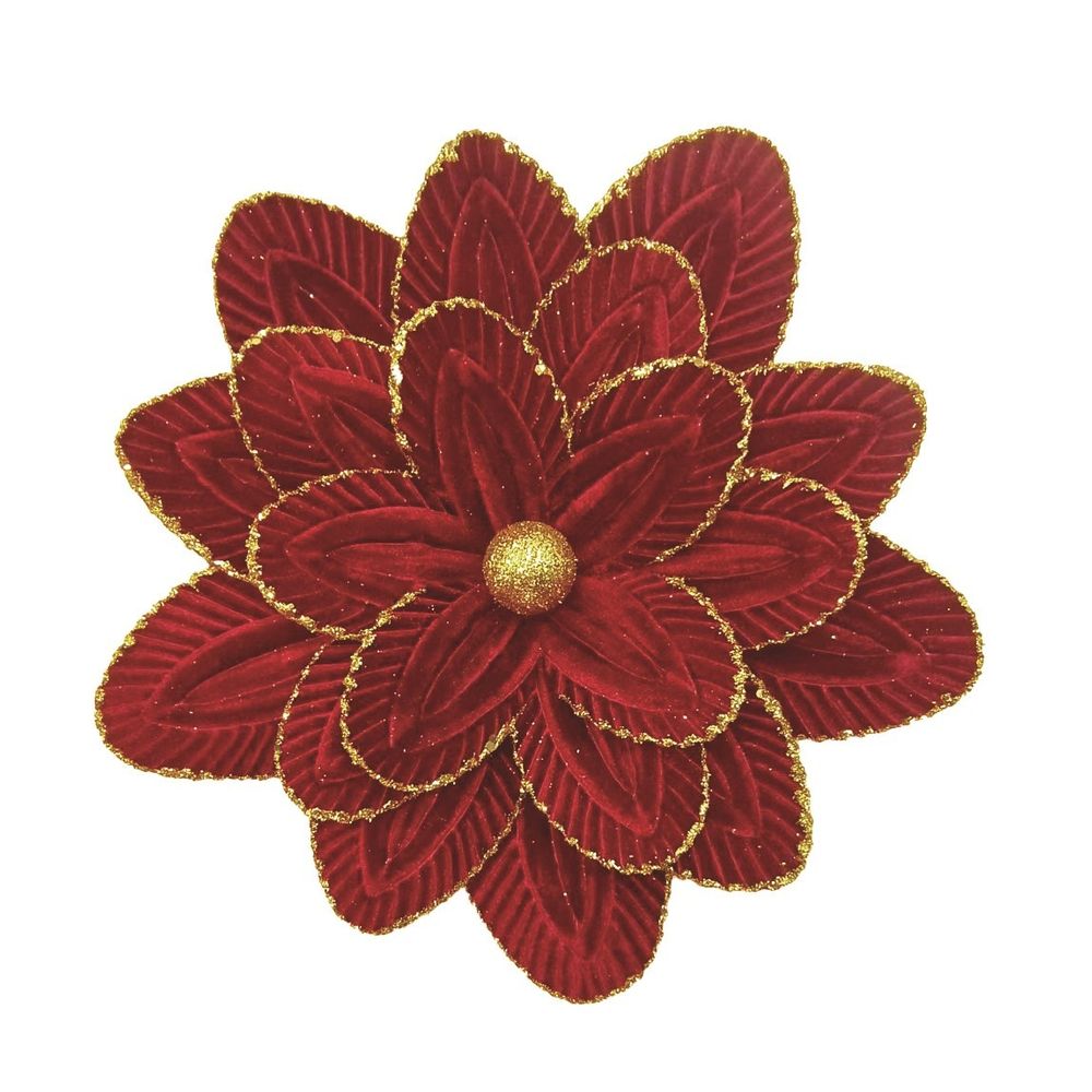 30cm Poinsettia W/ 3 Layer Glitter Gold Edge - Red