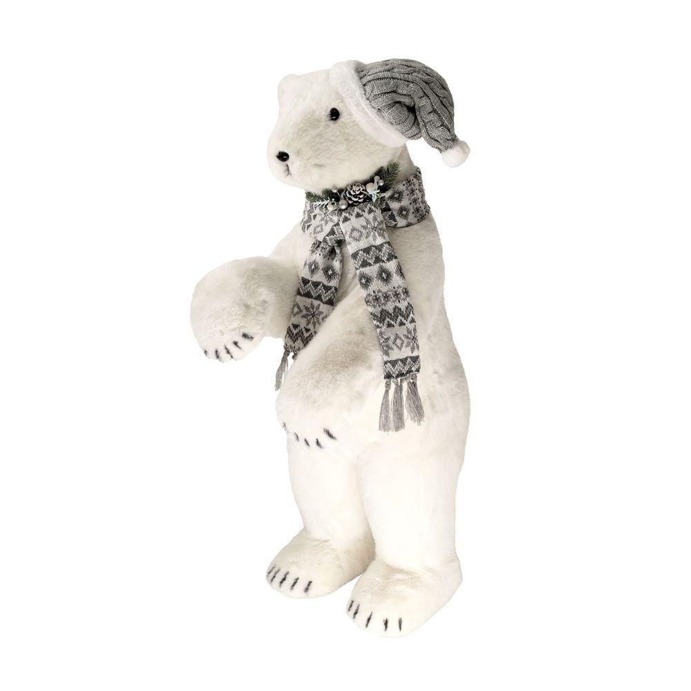 Standing Polar Bear with Grey Hat & Scarf 84cm