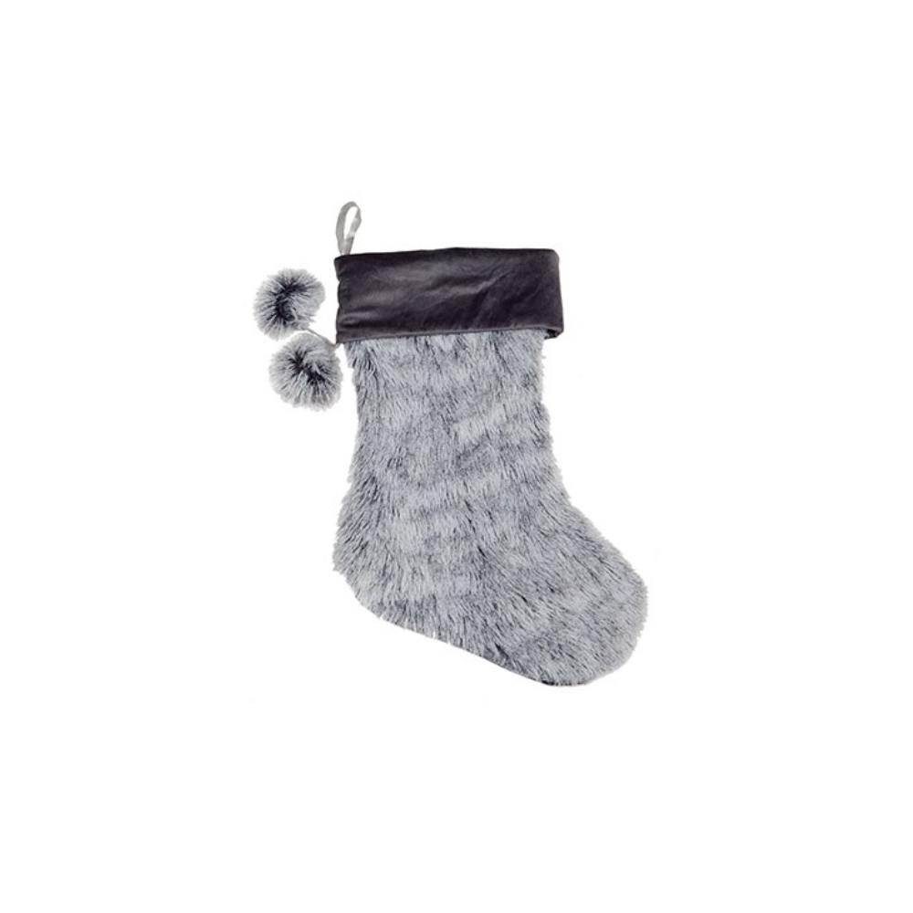 grey faux fur christmas stocking