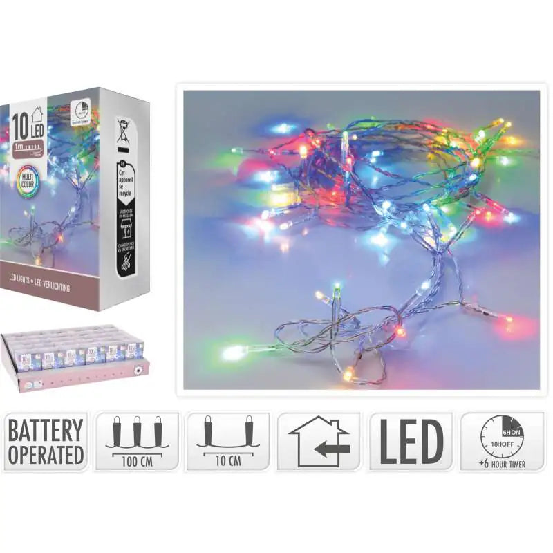 10 Battery Lights With Timer Multicolour