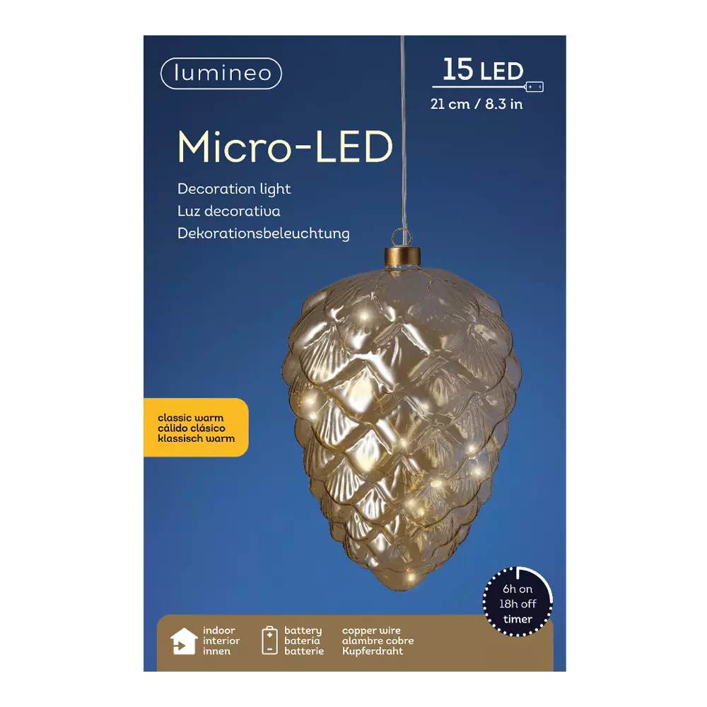 Lumineo Micro LED Pine Cone Amber 21cm