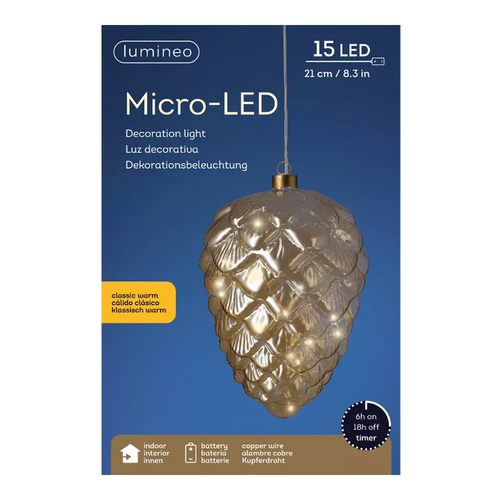 Lumineo Micro LED Pine Cone Amber 21cm