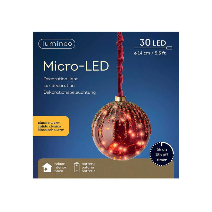 Battery Operated Micro LED Christmas Light Glass Ball - Red