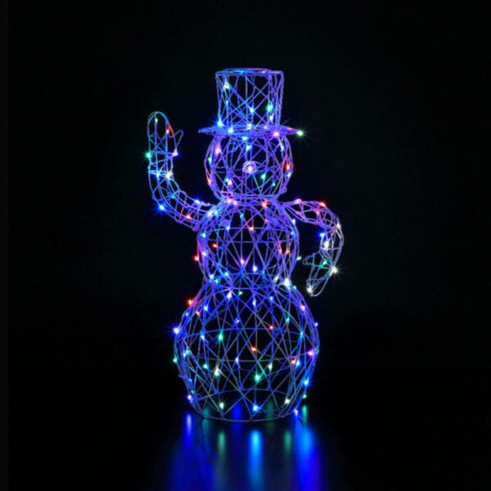 1m Dickensian Snowman 120 LED White Rattan Colour Changeable