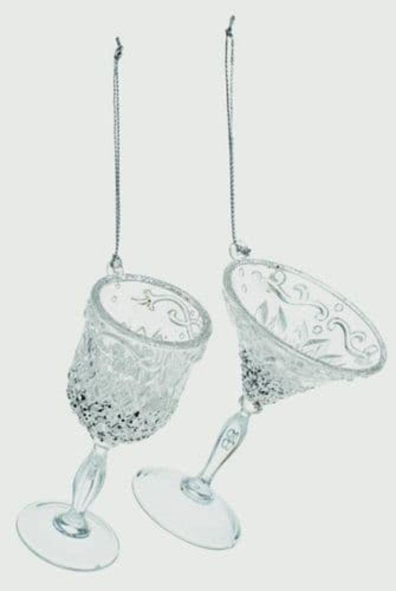 10cm Wine Glass Decoration Silver Glitter