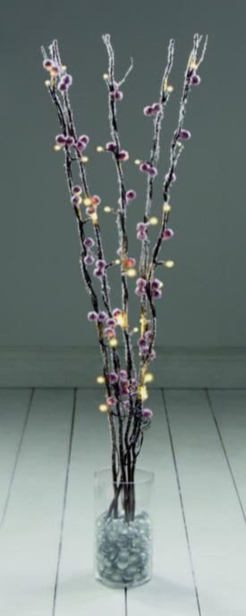 1m Natural Twig with Red Berries 30 Warm White LED