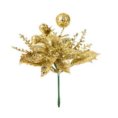 18cm Gold Poinsettia Pick