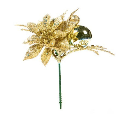 18cm Gold Poinsettia Pick