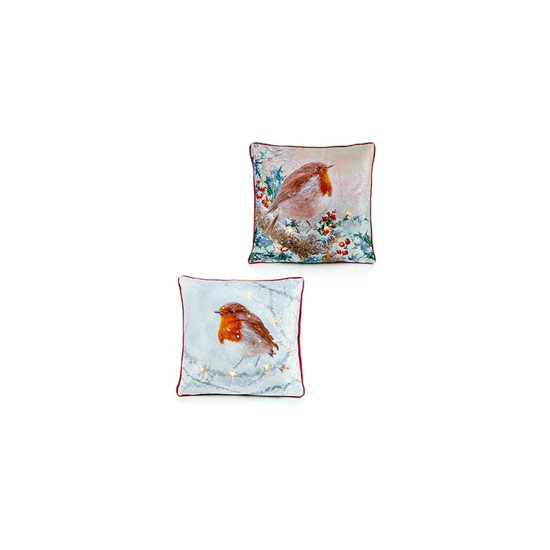 Battery Operated Lit Cushions Robin - Set of 2