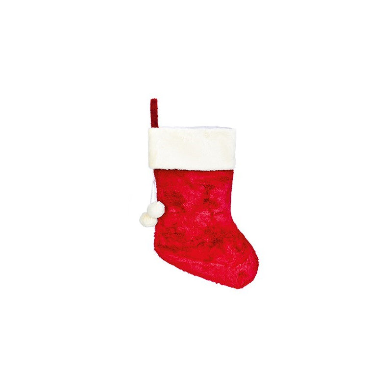 Stocking W/ White Faux Fur Trim & Pom Poms